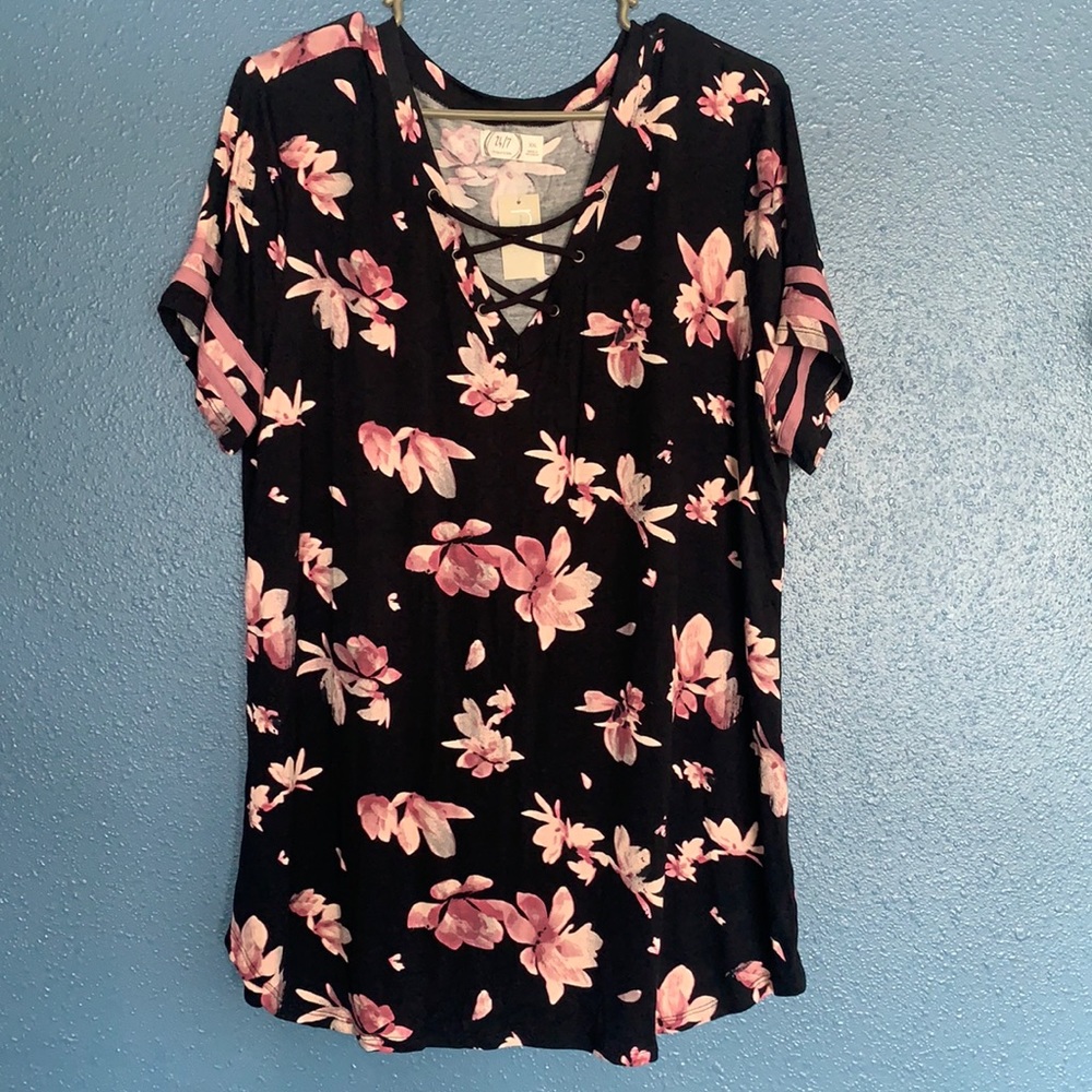 Black and pink floral shirt